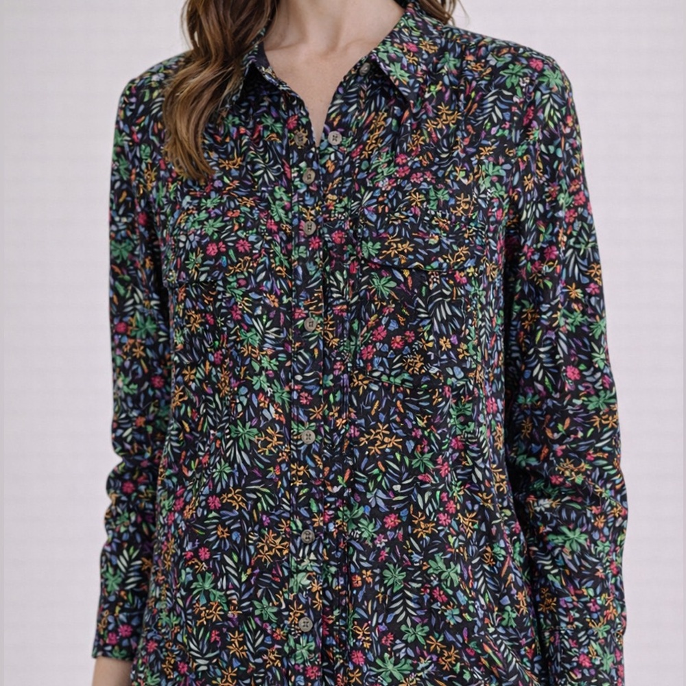 Anthropologie x Maeve Black Floral Long Sleeve Button Down 4